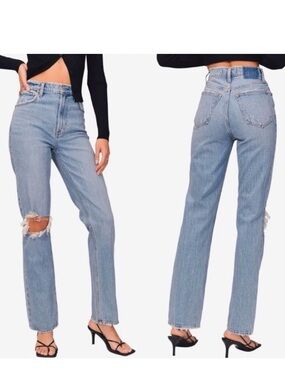 abercrombie 90s straight ultra high rise jeans with distressing